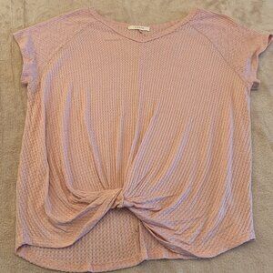 PALE PINK WAFFLE KNIT TOP